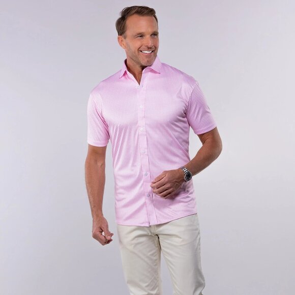 NWOT Quattro Flex Short Sleeve Button Down Pink Gingham 2XL - Picture 3 of 6